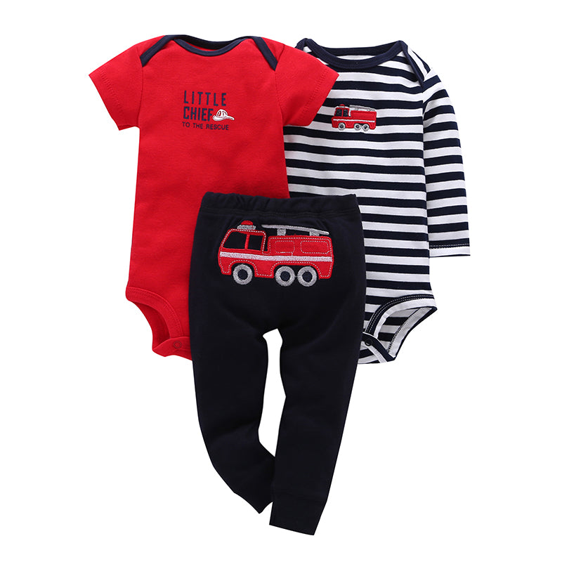Baby Boy 100%cotton 3piece bodysuit Set - Red and Blue