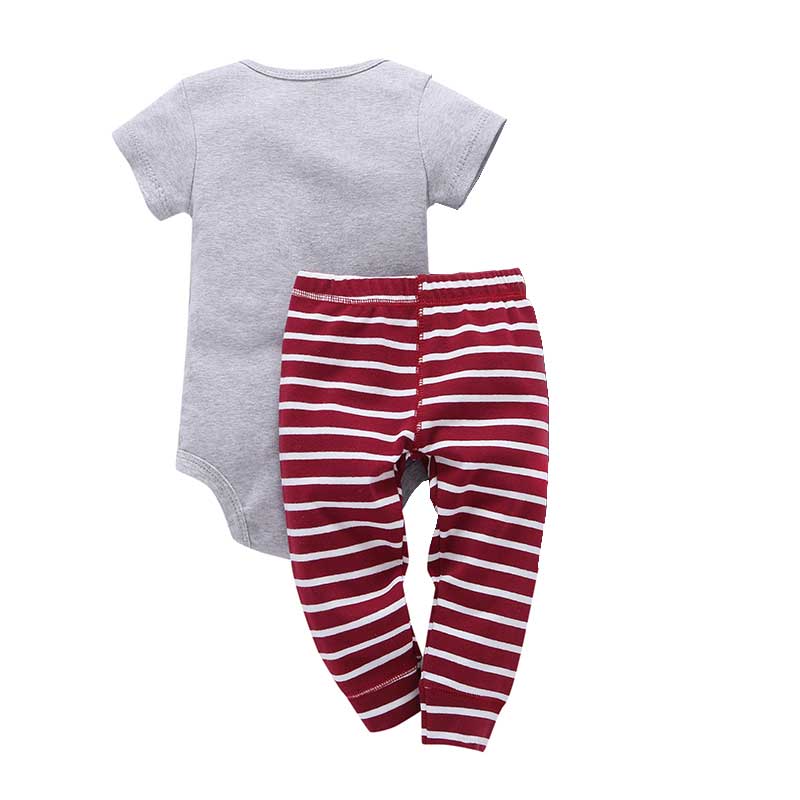 Baby Boy 100% Cotton 3pcs Bodysuit Set - Grey and Red