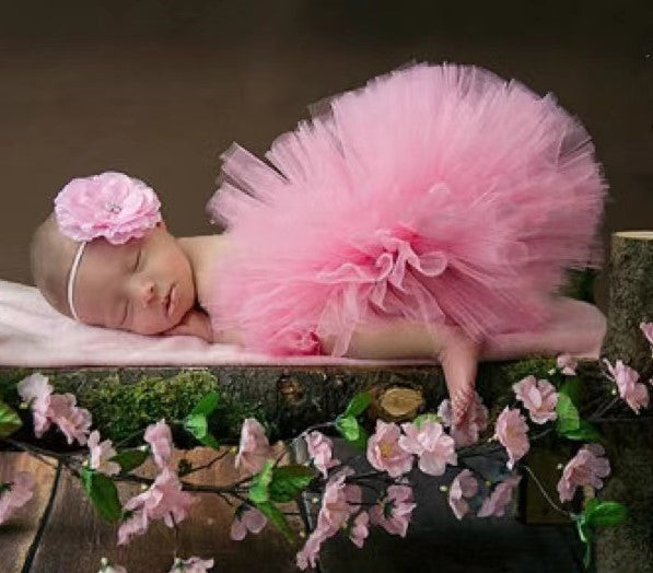 Baby Girl Pink Tutu Skirt + Headpiece