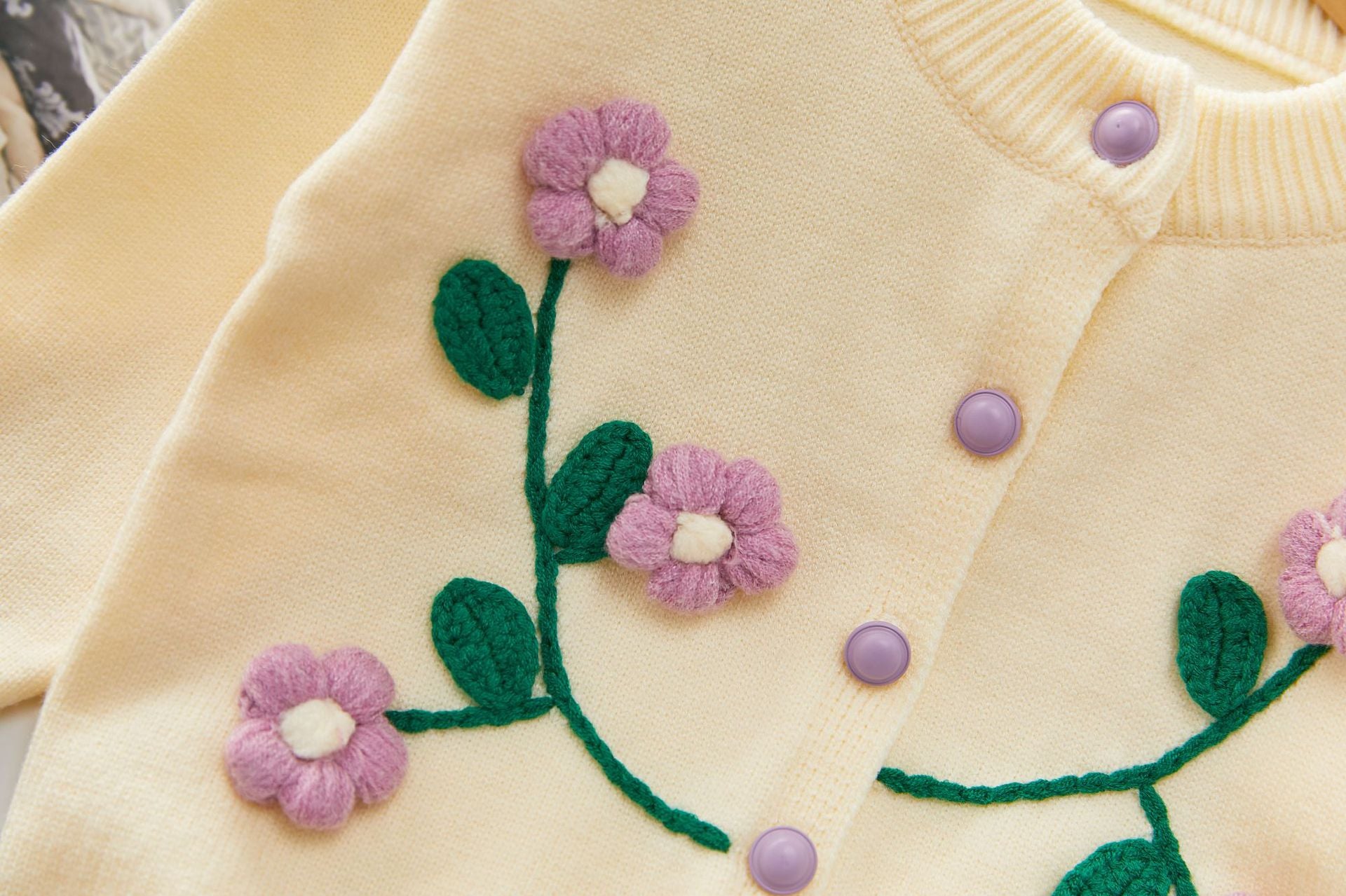 Girl Off White Knitted Top With Purple Skirt Set