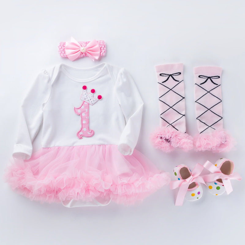 Baby Girl Full Sleeve First Birthday Dress Set