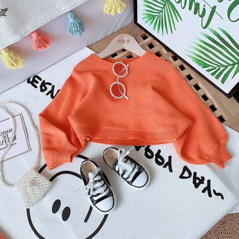 Little Girl Knitted Skirt Set - orange