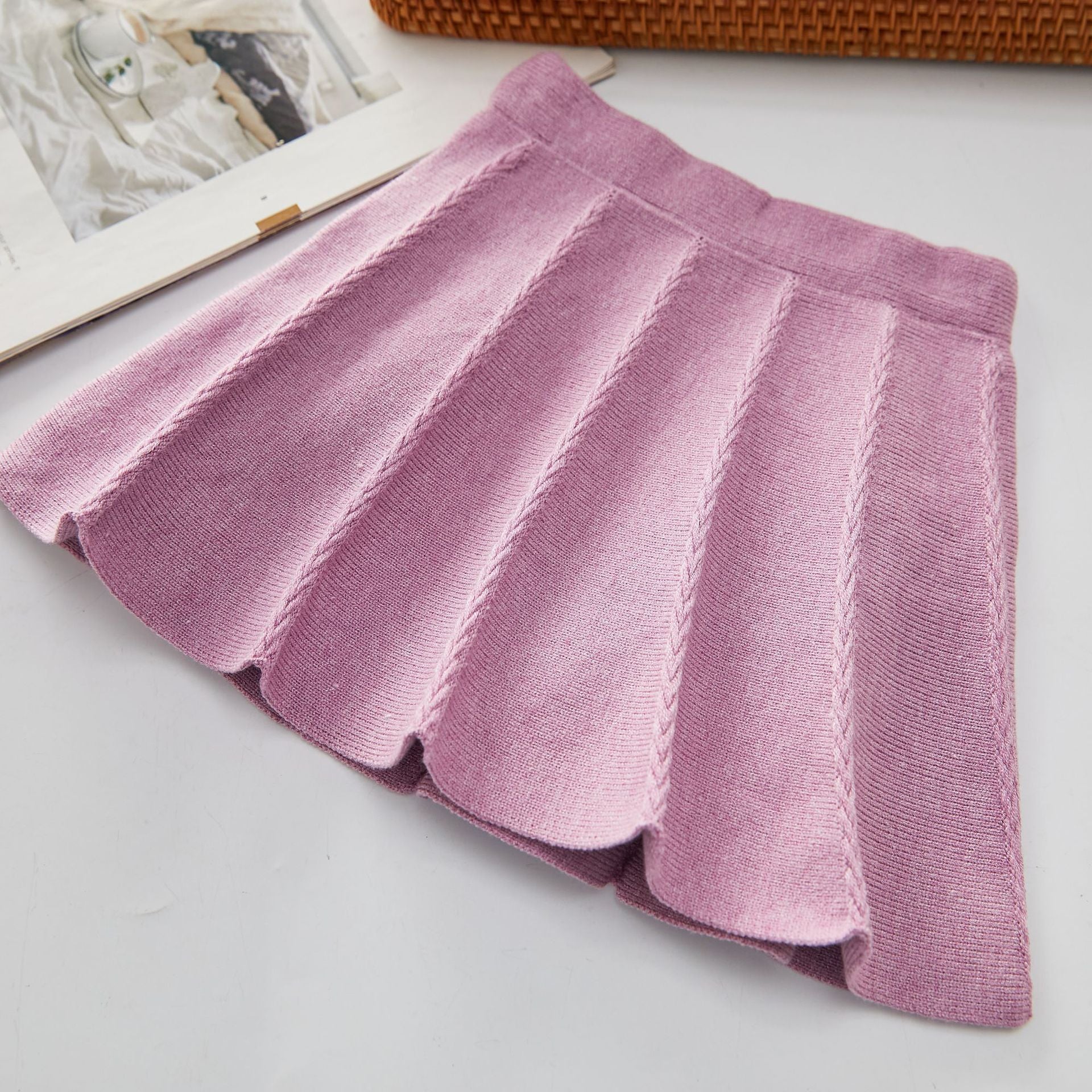 Girl Off White Knitted Top With Purple Skirt Set
