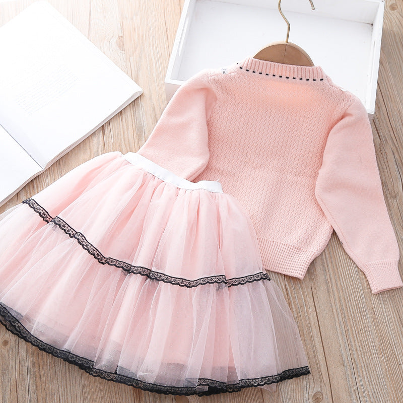 Girl Pink Knitted Top With Tutu Skirt