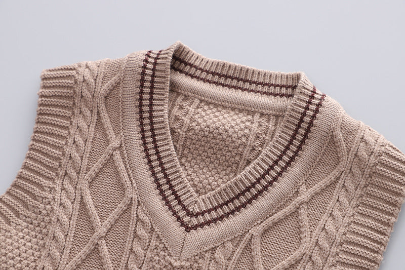 Little Boy Stylish Winter 3pc Brown Shirt Denim Sweater Set