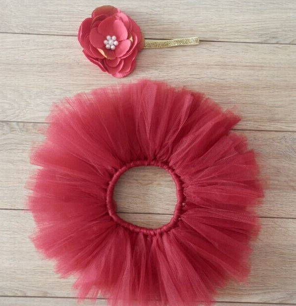 Baby Girl Red Tutu Skirt + Headpiece