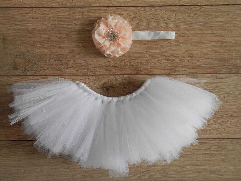 Baby Girl White Tutu Skirt + Headpiece