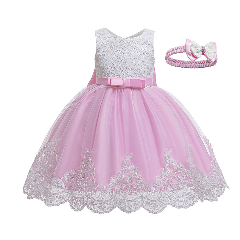 Baby Girl Lace Dress With Headpiece - Pink Dress