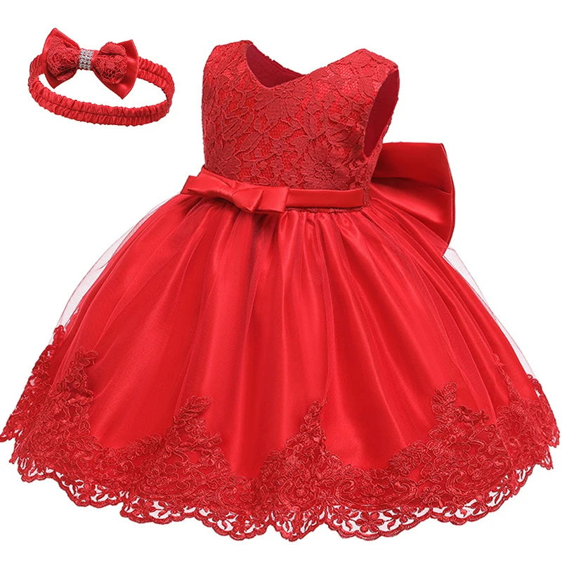Baby Girl Lace Dress With Headpiece - Red Dress