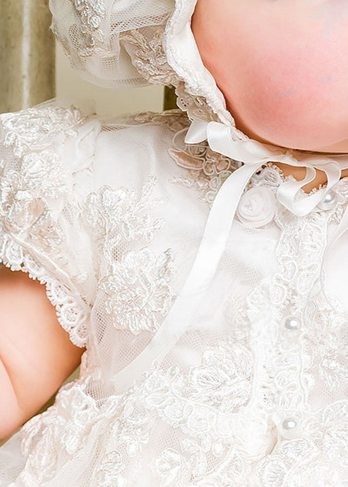 Baby Girl Christening Gown With Coat and Bonnet - Long Gown