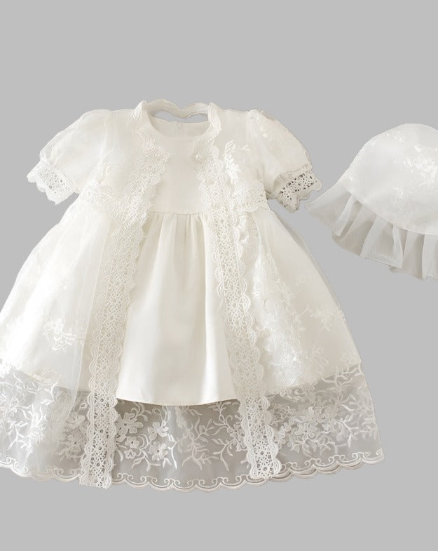 Baby Girl Christening Gown With Coat - Pure White