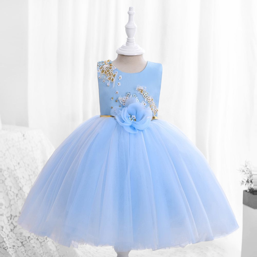 Little Girl Puffy Dress - Blue