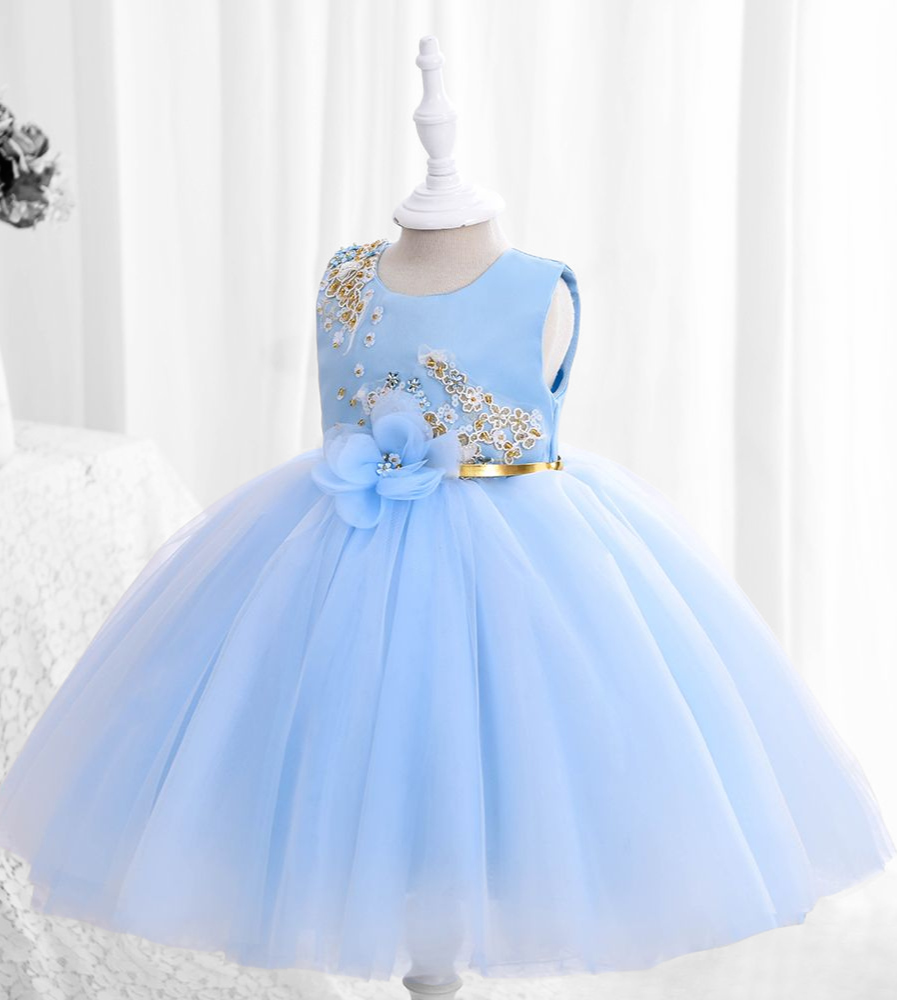 Little Girl Puffy Dress - Blue