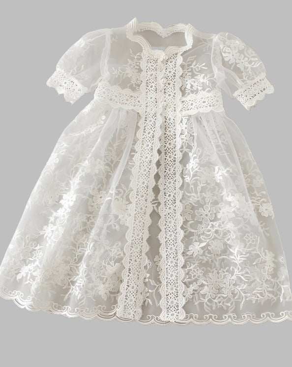 Baby Girl Christening Gown With Coat - Pure White
