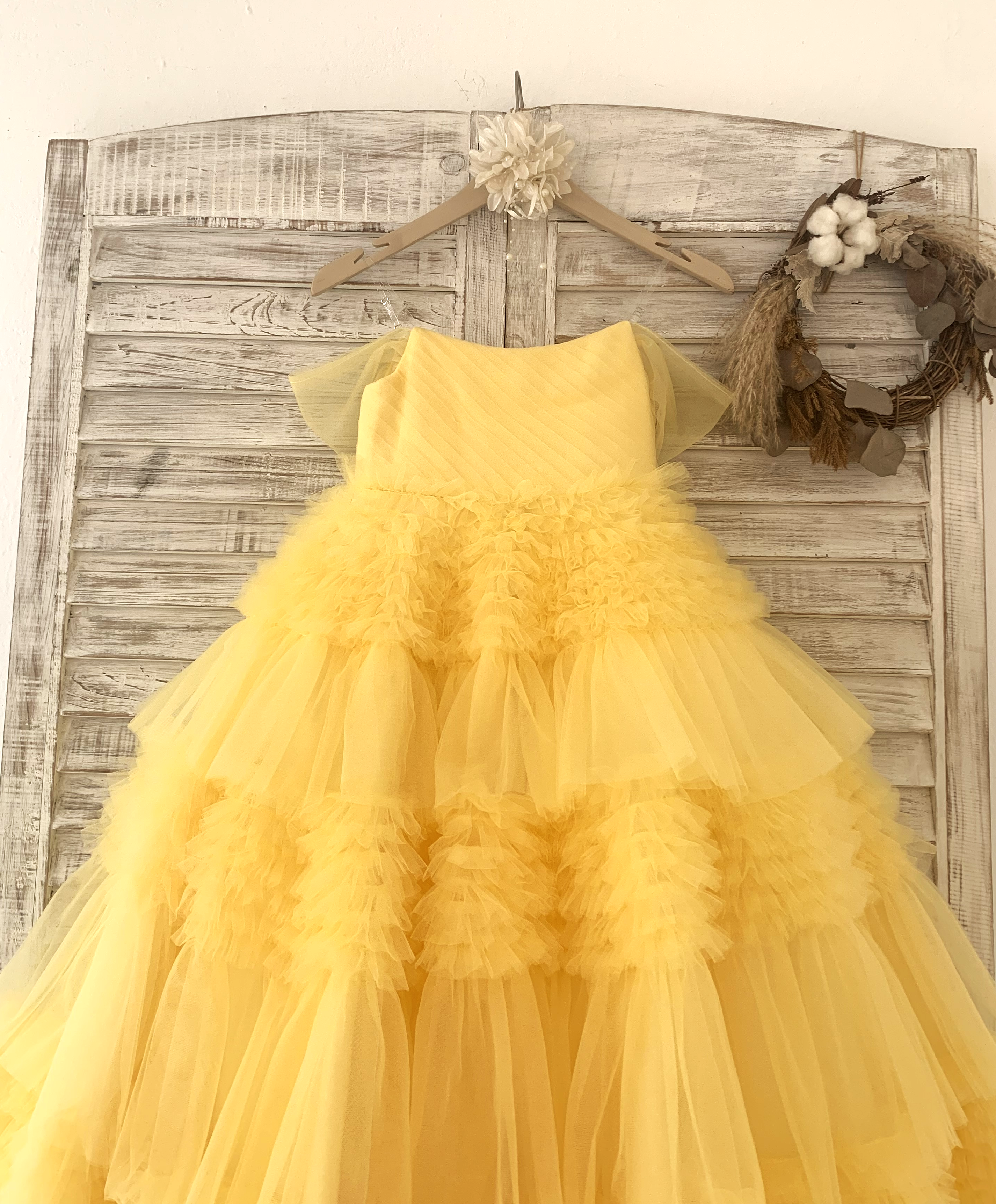 Luxury Handmade Formal Full Flared Princess Yellow Gown