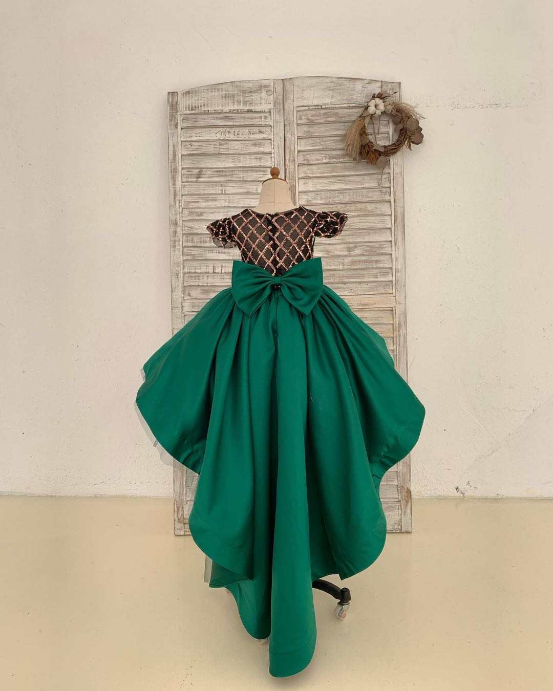 Made To Order - Luxury Handmade Green High Low Trail Dress
