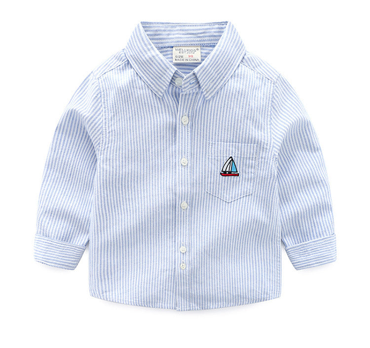 Boys Cotton Long Sleeve Blue Stripped Shirt