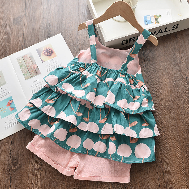 Cotton Girl Green Top Shorts 2pcs Set