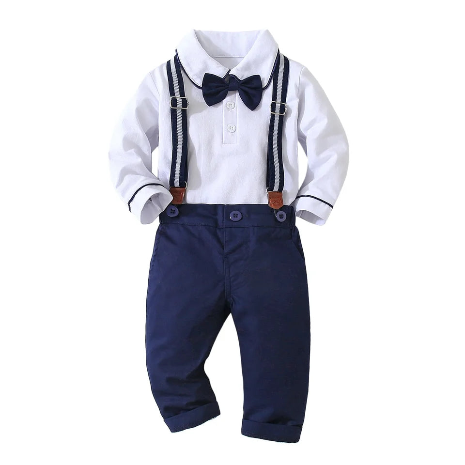Baby Boy Suit Set With Bow And Suspenders