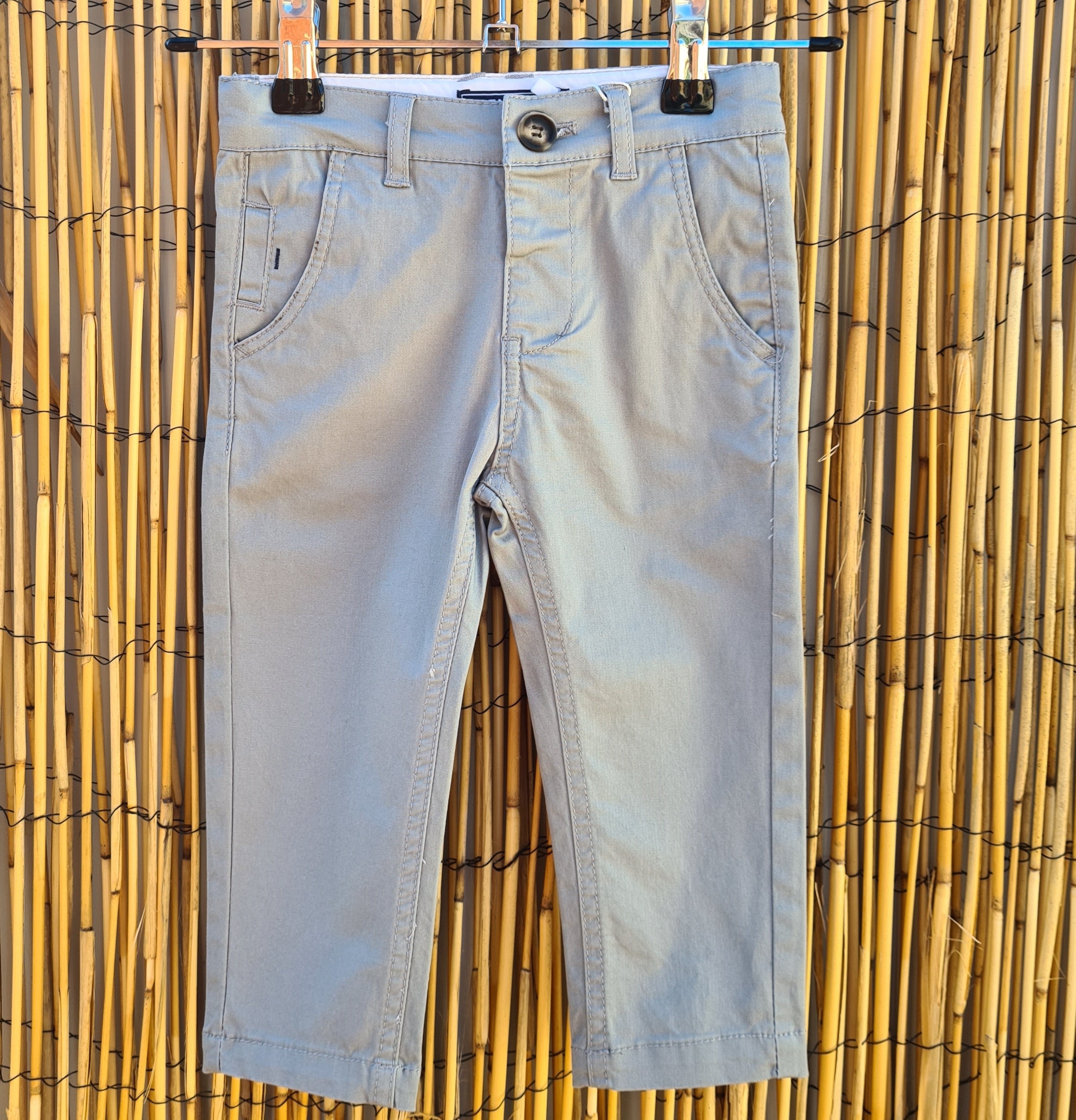 Grey Boys Chino Pants With Adjustable Waist