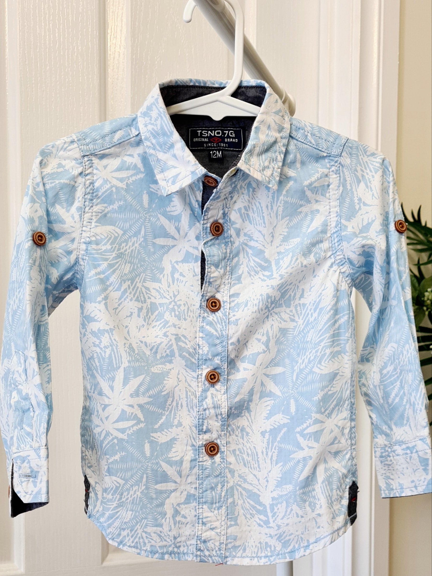 Boys Cotton Long Sleeve Printed Blue Shirt