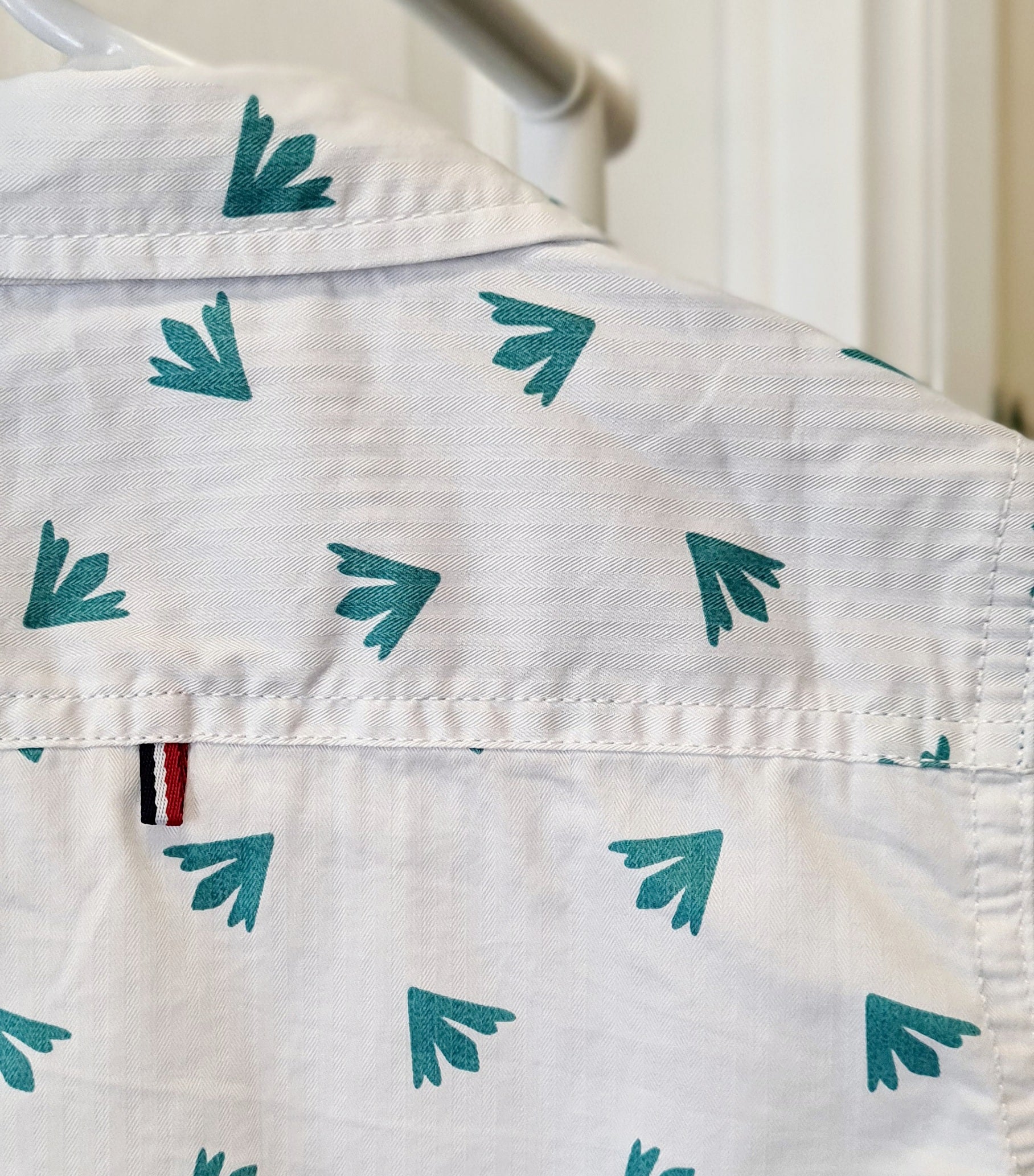 Boys Cotton Long Sleeve Green Printed White Shirt