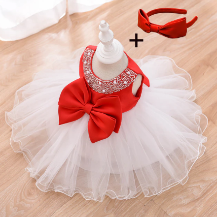 Baby Girl Red/White Tutu With Headband