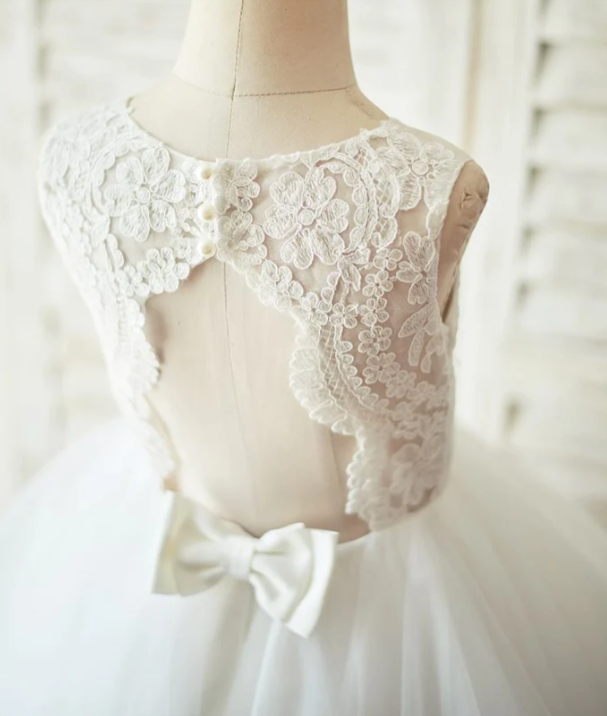 Lace Tulle Flower Girl Dress- Keyhole Backless