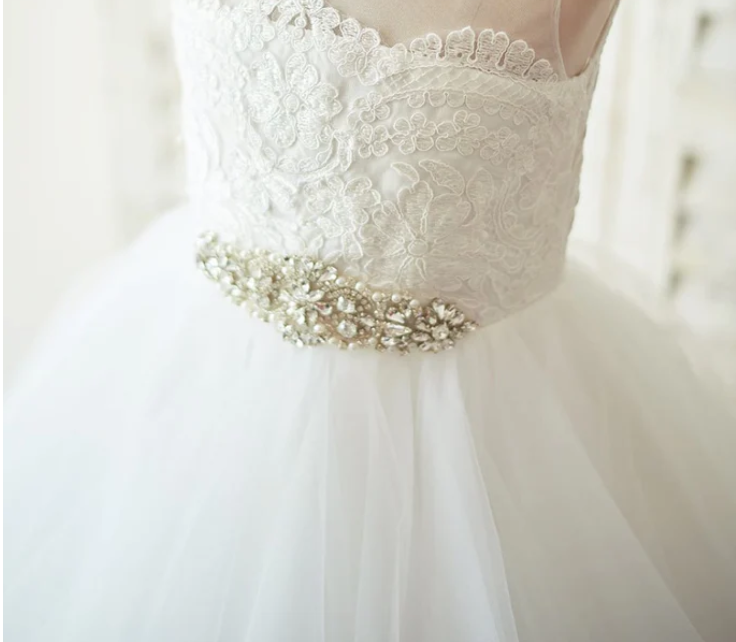 Lace Tulle Flower Girl Dress- Keyhole Backless