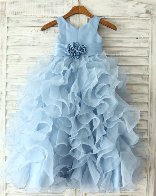 Blue Ruffle Ball Gown - Organza Dress