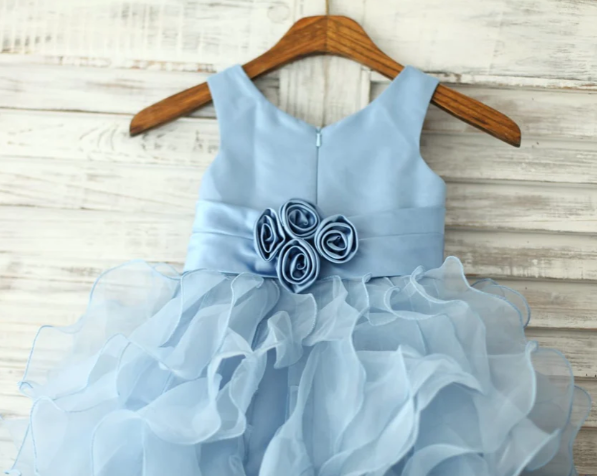 Blue Ruffle Ball Gown - Organza Dress
