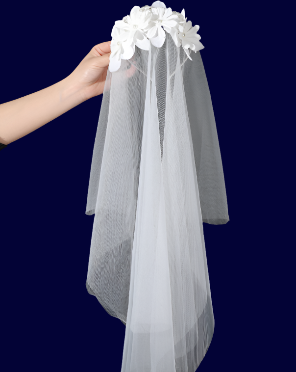 Girls Veil With Flower Headband - White
