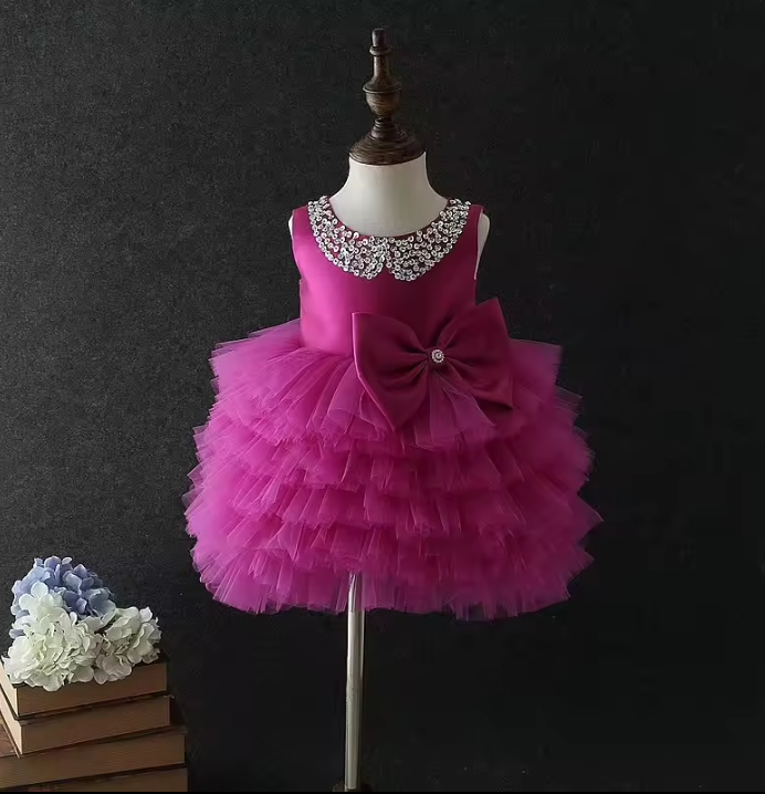 Baby Girl First Birthday Dress - Purple/Navy/White/Red