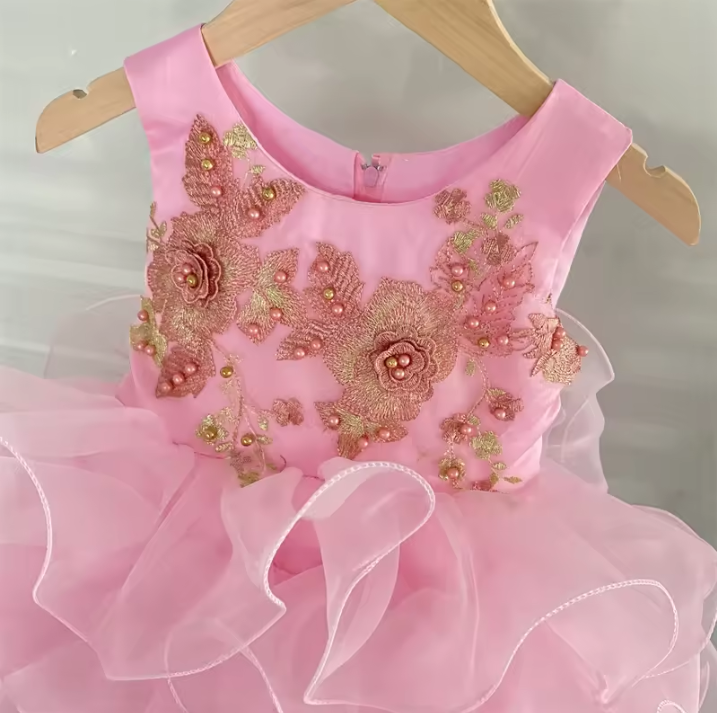 Baby Girl First Birthday Dress - Pink/White