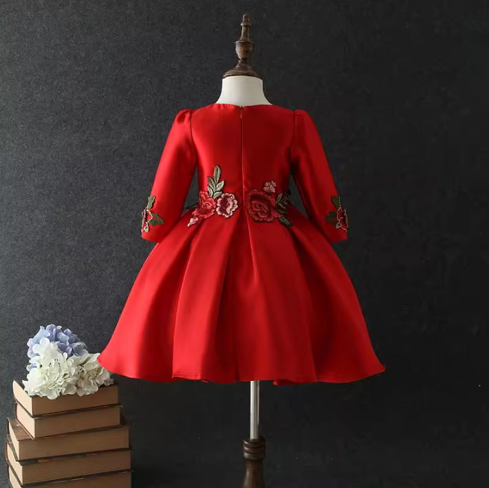 Classy Silk Cotton Red Dress - Christmas Dress