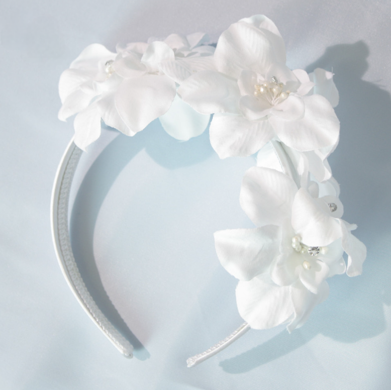 Girls White Large Flower Headband