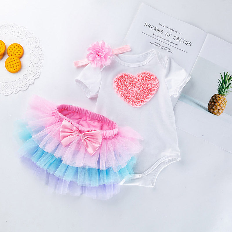 Baby Girl Romper With Rainbow Tutu Skirt+Headband