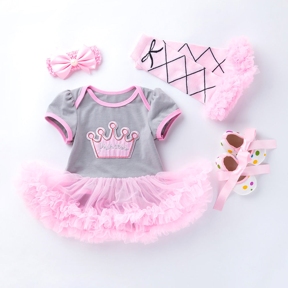 Baby Girl Romper Dress+Headband+Socks+Shoes