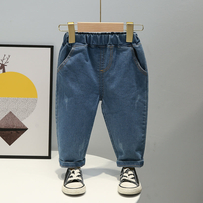 Boy Casual Look Cotton Long Sleeve Green Top Blue Denim