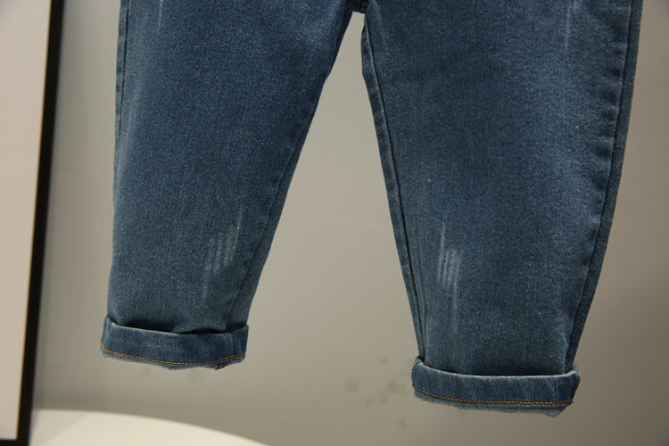 Boy Casual Look Cotton Long Sleeve Green Top Blue Denim