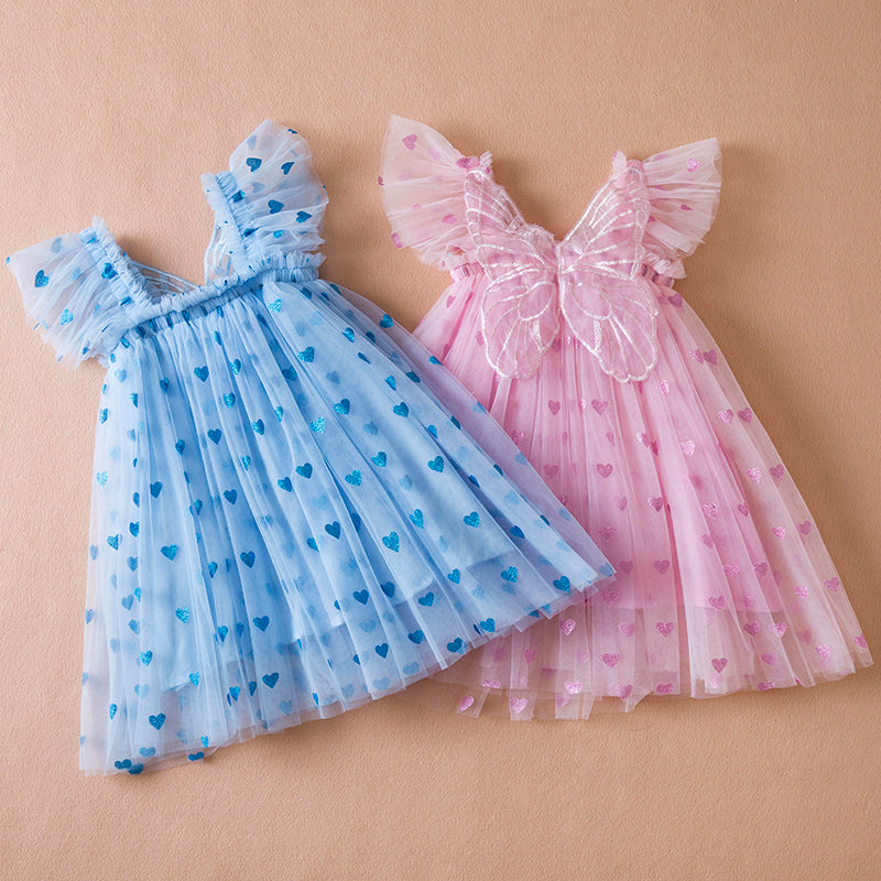 Girls Blue Dress - Love Heart Dress