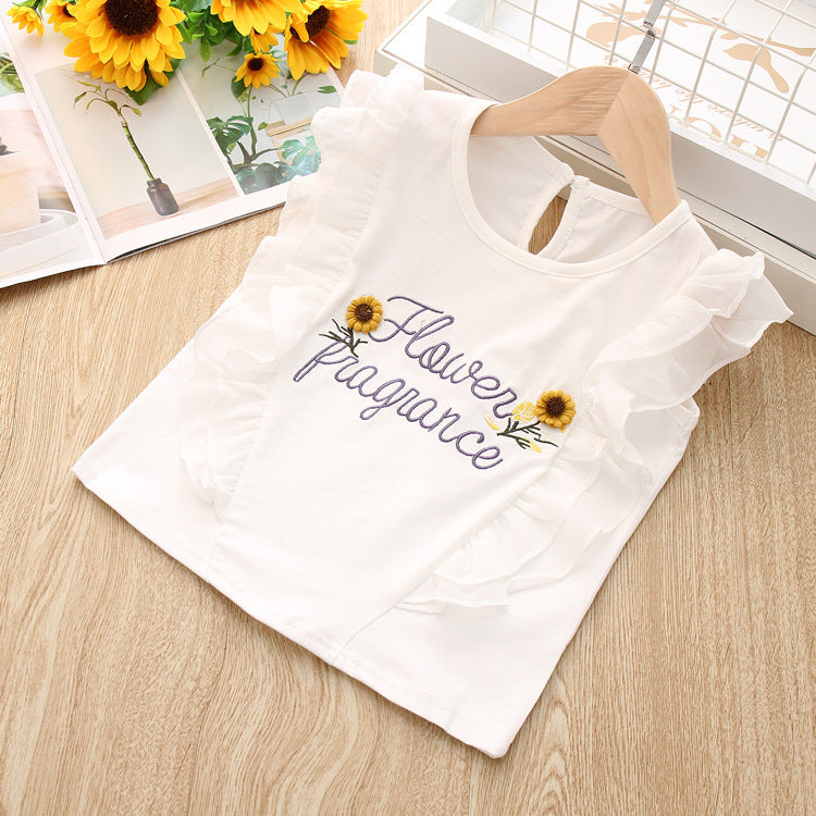 Girl White Top Purple Skirt 2pcs Set