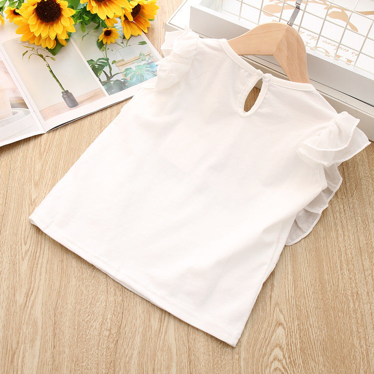 Girl White Top Purple Skirt 2pcs Set