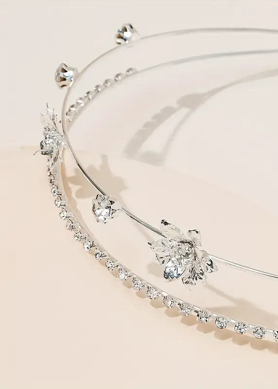 Girls Silver Rhinestones Headband Double Layer