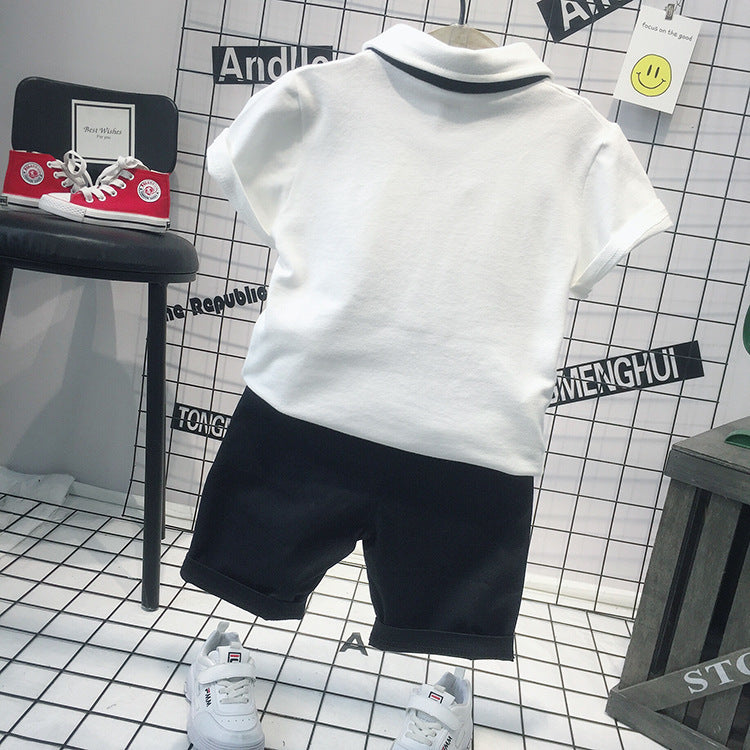 Boys 100% Cotton White Polo Black Shorts 2pcs Set