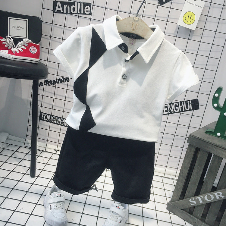Boys 100% Cotton White Polo Black Shorts 2pcs Set