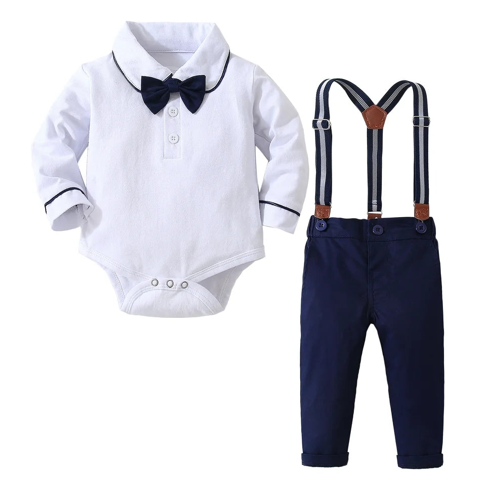 Baby Boy Suit Set With Bow And Suspenders