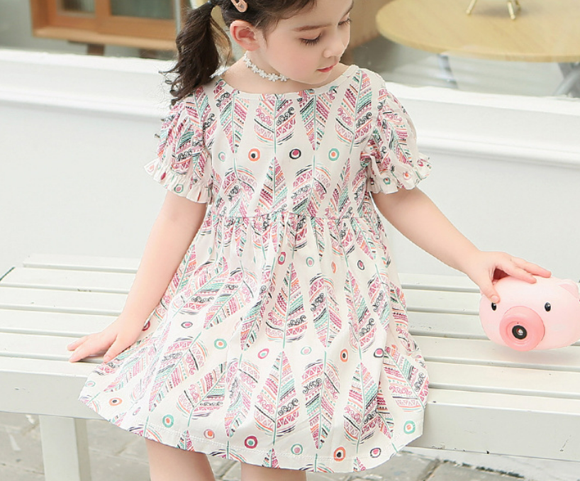 Girls Fashion Short Sleeve 100% Cotton Dress