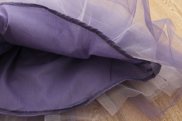 Girl White Top Purple Skirt 2pcs Set
