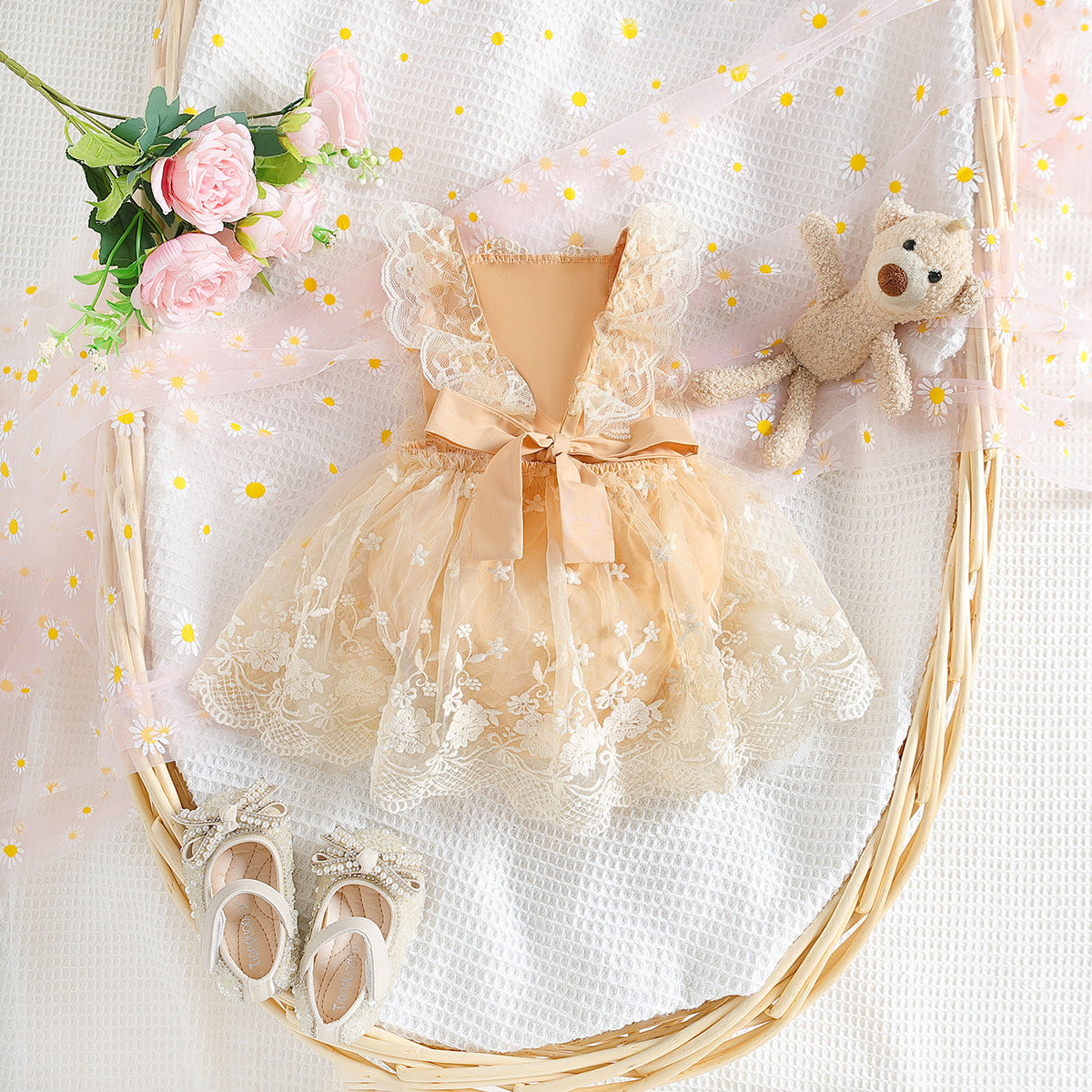 Baby Girl Romper Dress - Beige